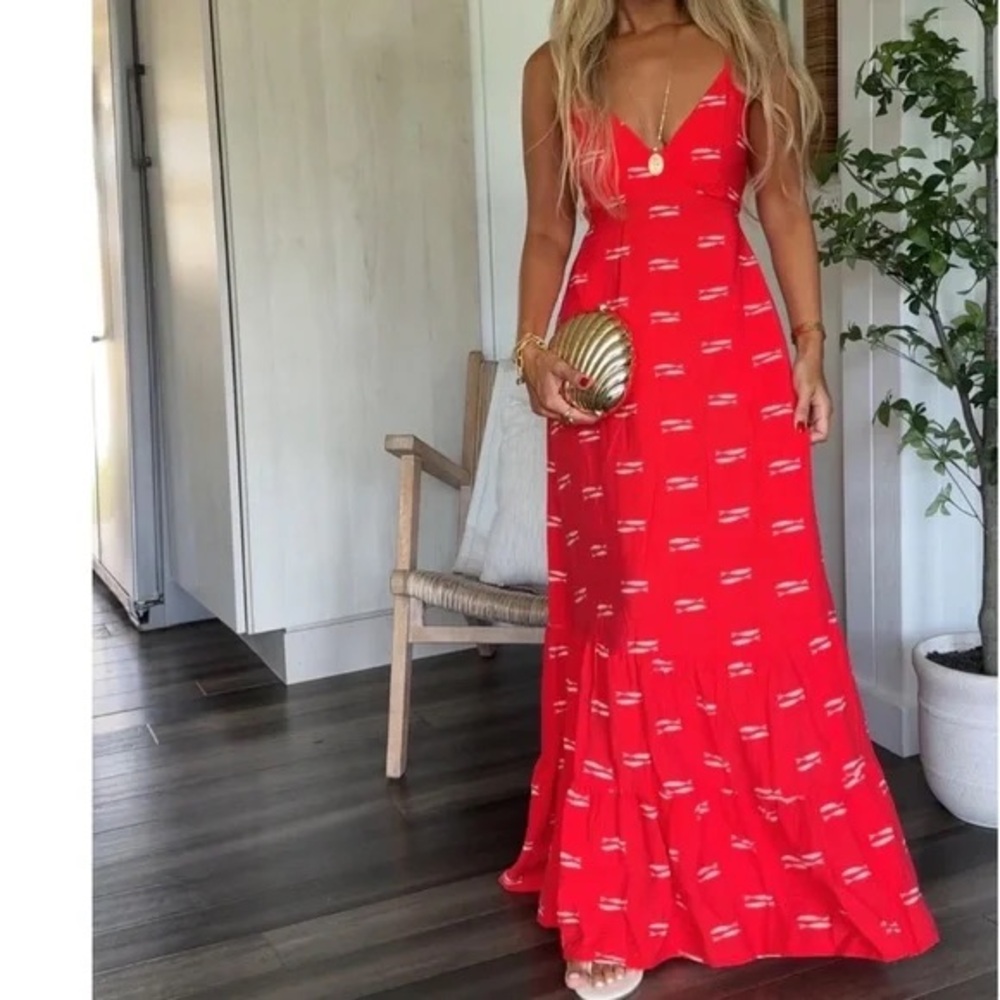 a new day Red and White Sardine Patterned Maxi Dress